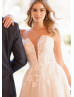 Plunging Neck Strapless Ivory Lace Tulle Open Back Wedding Dress